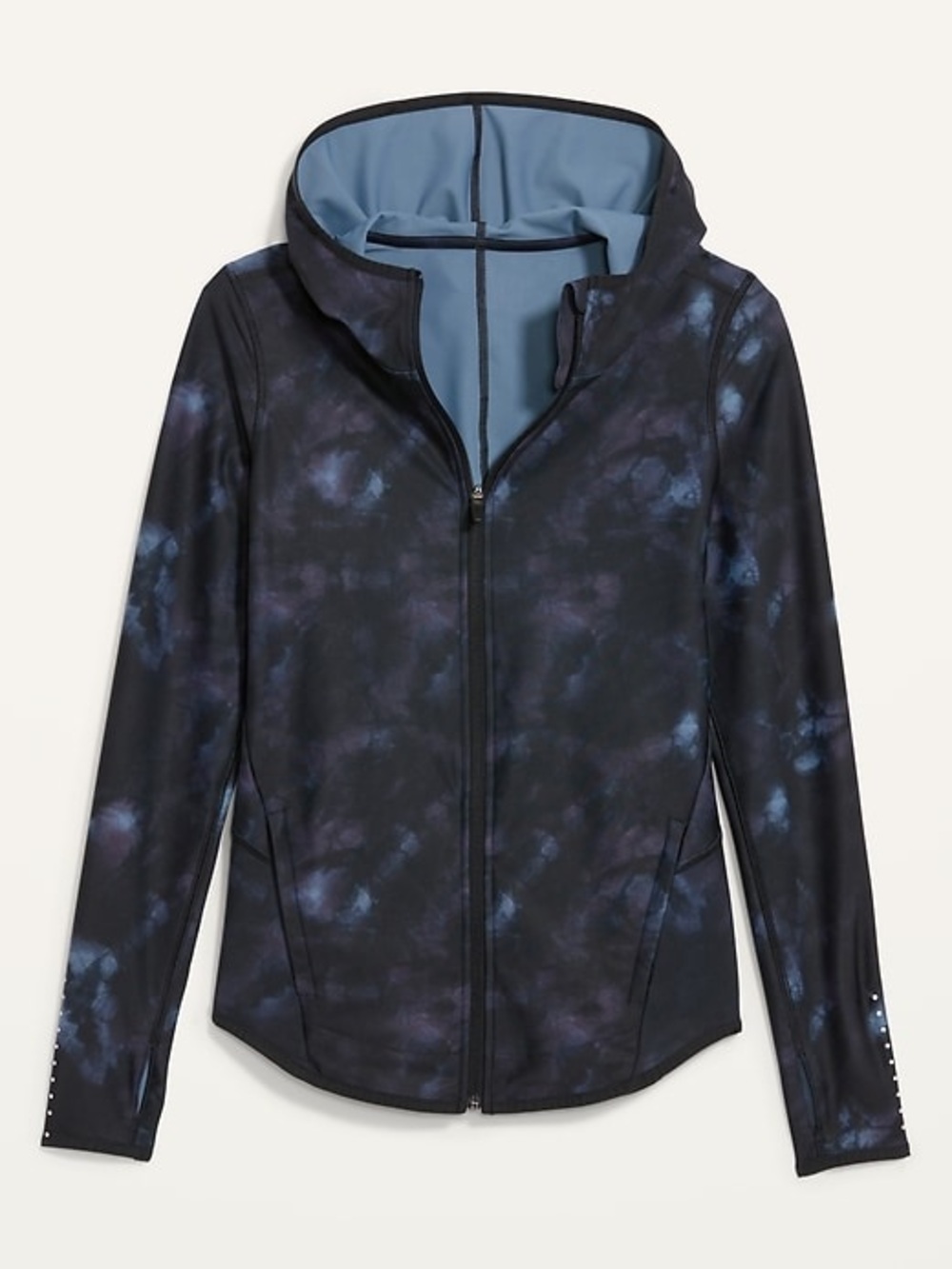 Old Navy PowerSoft Black Blue Purple Tie-Dye Hooded Zip Jacket - M